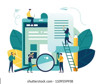 vector flat illustration, Banking, electronic Mobile payment, payment notification, large tablet with check, contract conclusion, information search