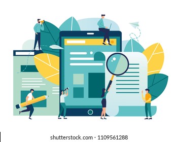 vector flat illustration, Banking, electronic Mobile payment, payment notification, large tablet with check, contract conclusion, information search