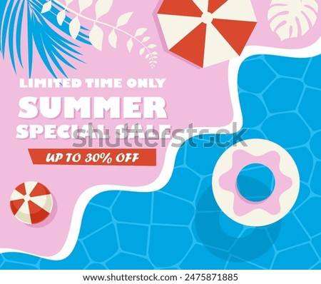 Vector flat illustration. Banner 30% summer discount.