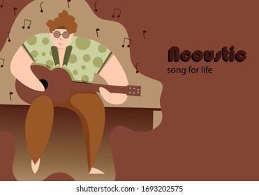 vector flat illustration bearded man playing guitar .flat style design. simple & minimalist design.music concept. web page design or landing web page templates.