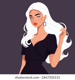 Vector flat illustration of a beautiful blonde young woman with bright blue eyes.
