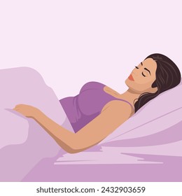 Vector flat illustration of a beautiful sleeping young girl in comfortable home clothes.
