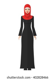 Vector flat illustration of a beautiful young muslim arab woman in hijab isolated. 