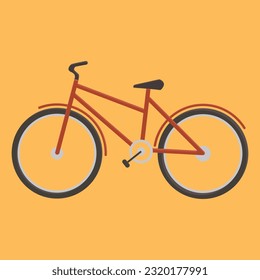 ilustración plana vectorial de la bicicleta sobre fondo naranja rojo