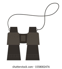Vector flat illustration of a binoculars. Traveling or search equipment icon. Travel object or spyglass isolated on white background. Vacation infographic element