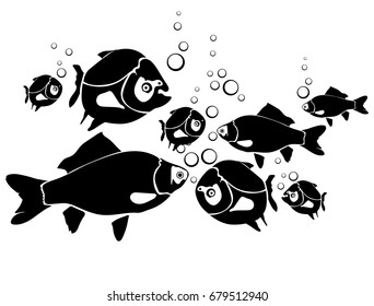 fish bubbles black and white clipart