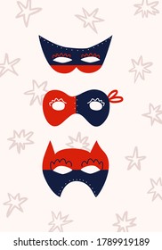 Vector flat illustration with black and red masquerade masks