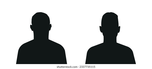 Vector flat illustration. Black silhouette of two boys. Avatar, user profile, person icon, profile picture. Suitable for social media profiles, icons, screensavers and as a template.