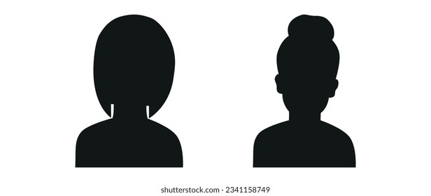 Vector flat illustration. Black silhouette of two women. Avatar, user profile, person icon, profile picture. Suitable for social media profiles, icons, screensavers and as a template.