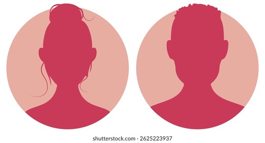 Ilustração plana vetorial. Silhueta preta de homens e mulheres. Avatar, perfil do usuário, ícone de pessoa, imagem do perfil. Adequado para perfis de mídias sociais, ícones, protetores de tela e como um modelo.