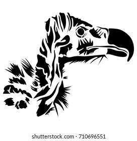 Vector flat illustration of black silhouette head of the vulture on white background. Element for design.