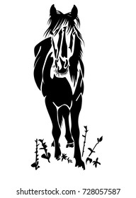 Vector flat illustration of black silhouette horses. Element for design.