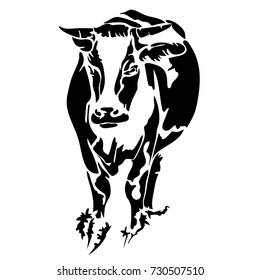Vector flat illustration of a black silhouette cow.