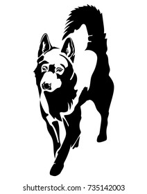 Vector flat illustration of black silhouette dog on white background.