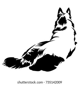 Vector flat illustration of black silhouette dog on white background.