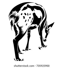 Vector flat illustration of black silhouette deer on white background.