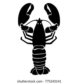 Vector flat illustration of black silhouette lobster on white background. Element for design.