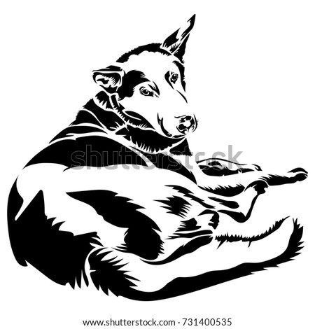 Vector flat illustration of a black silhouette dog.