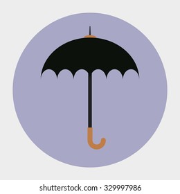 Vector flat illustration of black vintage umbrella. Umbrella icon.