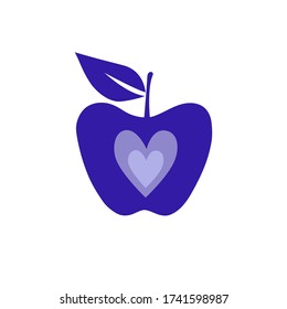 Vector flat illustration of a blue apple with a heart.