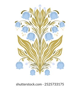 Ilustración plana de Vector de lirios azules del valle. Arreglo floral simétrico sobre fondo blanco. Artes decorativas del Clip de las flores de la primavera para las postales y las pegatinas