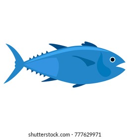 Vector flat illustration of blue tuna fish on white background. Element for design. Marine design.