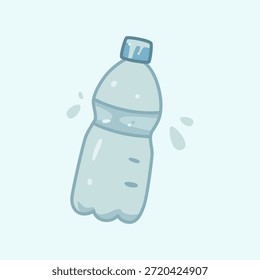Vector flat illustration of a blue water bottle with droplets, symbolizing hydration, freshness, and healthy fitness lifestyle. Ideal for sport, gym, and marathon visuals.