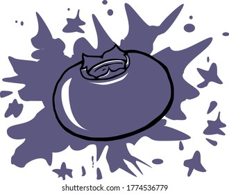 ilustración plana vectorial de arándanos azules en el fondo de manchas de pinturas