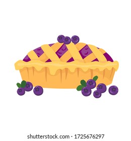 Vector flat illustration of a blueberry pie. Isolated elements on a white background.