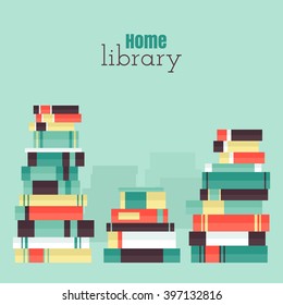Vector flat illustration with bookshelf. Home library