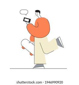 Vector flat illustration of a boy texting on the phone.