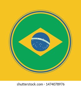 Vector Flat Illustration of Brasil Flag inside a circle with yellow background.