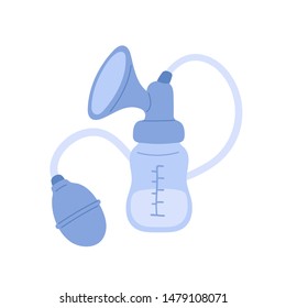 Vector flat illustration - Breast pump to increase milk supply for breastfeeding mother and child feeding bottle with breastmilk isolated icon on white background 