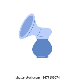 Vector flat illustration - Breast pump to increase milk supply for breastfeeding mother and child feeding bottle with breastmilk isolated icon on white background 