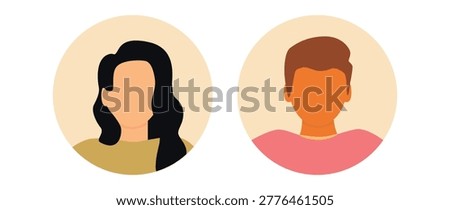 Vector flat illustration. Bright avatar, user profile, face icon, gender neutral silhouette, profile picture. Suitable for social media profiles, icons, splash screens and as a template.