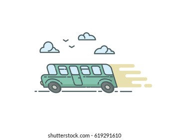 Vector flat illustration of bus, cartoon flat public transport icon 
