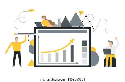 Vector flat illustration of business, concept of success, reaching a goal, analyzing data. Flat style modern vector illustration.