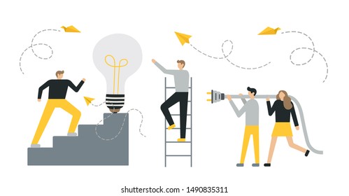 Vector flat illustration of business, concept of success, reaching a goal, analyzing data. Flat style modern vector illustration.