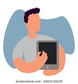 Vector flat illustration. Business and finance concept. A person who is busy with business affairs and implementing new ideas. Suitable for social networks, screensavers and as a template.