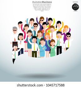 Vector flat illustration of business. a large group of men and women in the form of Speech bubbles.(business community or politicians)