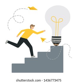 Vector flat illustration of business man, concept of success, reaching a goal, analyzing data. Flat style modern vector illustration.