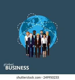 vector flat illustration of business or politics community. a group of men and women (business community or politicians). summit or conference family image. global business concept 