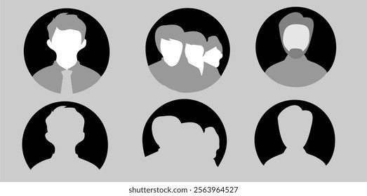 Vector flat illustration. Business profiles of two women and men. Avatar, user profile, person icon, profile picture. Suitable for social media profiles