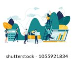 Vector flat illustration, business promotion, take-off on the career ladder, data analysis and investment infographics overview vector