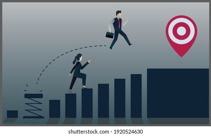 vector flat illustration of businessman outperforming competition jumping over