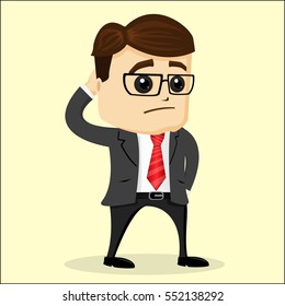 Vector flat illustration. Businessman scratching his head.