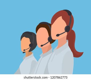 Vector flat illustration of call center, phone operators customer service