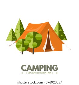 Vector flat illustration camping. Outdoor activities