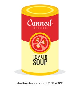 Vector flat illustration of canned and condensed tomato soup