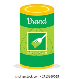 Vector flat illustration of canned leaf spinach